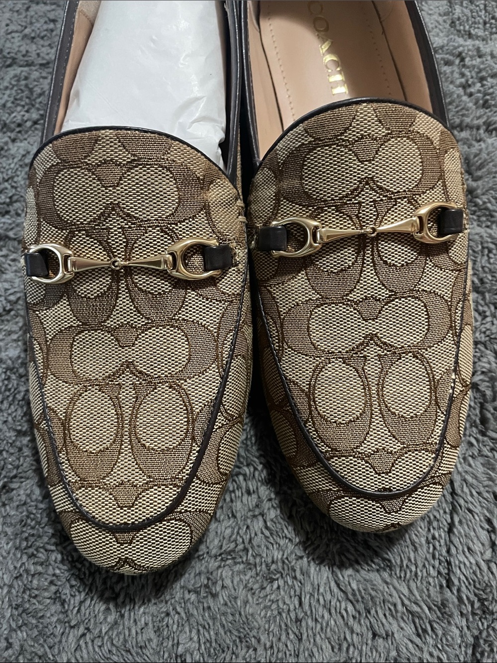 Coach Haley Khaki Signature Canvas Horsebit Loafers with Gold Hardware - Picture 3 of 6